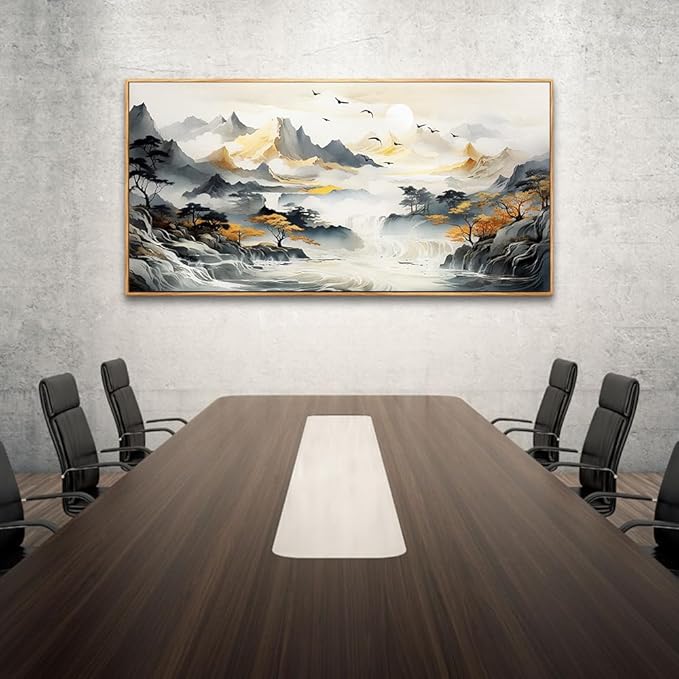 hyidecorart Canvas Prints Wall Art For Living Room Large Wood Framed Wall Decor For Office Modern Bedroom Abstract Pictures Mountain Landscape Wall Painting Artwork Stretched and Framed Poster