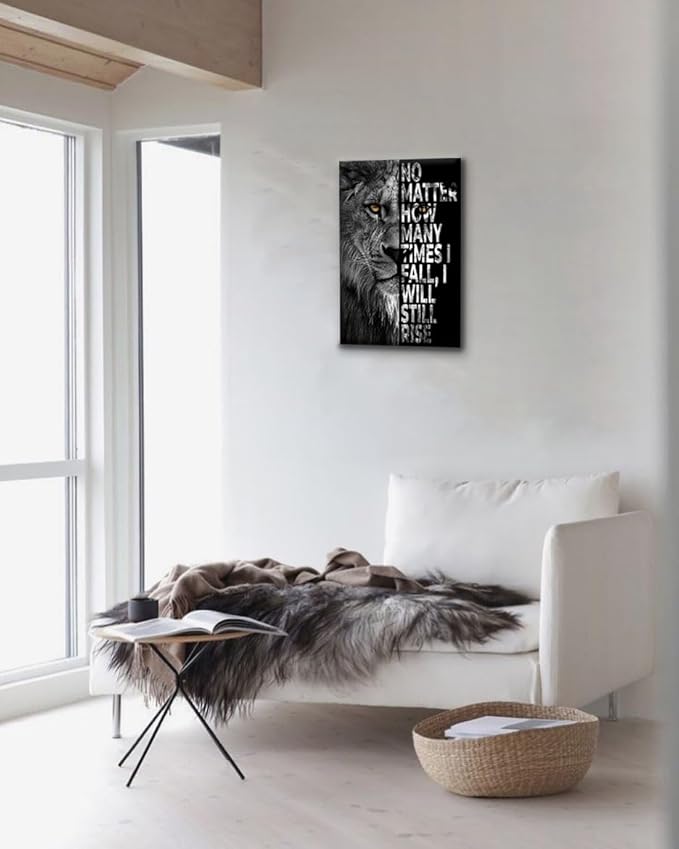 Highland Cow Wall Art Motivation Animals Poster Mindset Is Everything Black and White Framed Canvas Artwork for Wall Decoration (lion 01, 28.00" x 44.00")