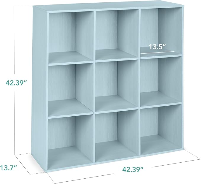 Best Choice Products Kids Bookcase 9-Cube Storage Organizer, 13.5in Shelf Opening, Bookshelf, Toy Storage, Customizable w/ 3 Removable Back Panels – Light Blue