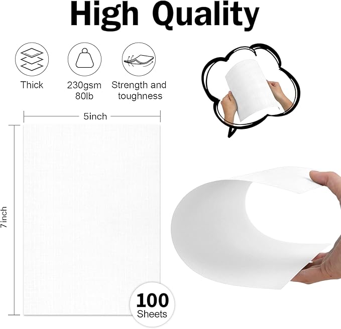 5x7 White Linen Paper Textured Cardstock, Goefun 100 Pack Index Card Wedding Invitation Cardstock 80 lb Linen Paper for Printing, Invitations, Arts & Crafts and Business Cards