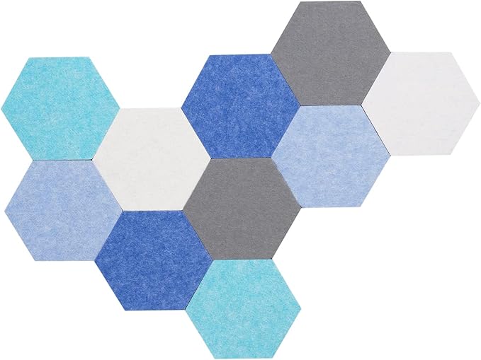10Pcs Self Adhesive Felt Board Tiles Hexagon Bulletin Board for Walls, Felt Cork Pin Board for Pictures Photos Memos with Push Pins (Color E)