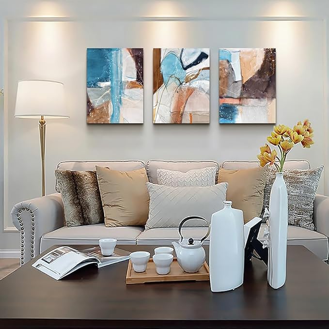 DZRWUBHS Canvas Wall Art - Modern Abstract Ink Wall Painting - Office & Bedroom Decor - Framed Prints Ready to Hang - 3 Piece Set
