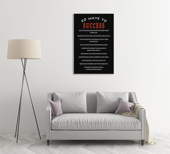 WYJDFART Motivational Wall Decor Positive Success Principles Wall Art 10 Essential Rules for Achieving Goals Motivational Print for Office Home Gym Classroom Framed Ready to Hang[24" W X 36" H]