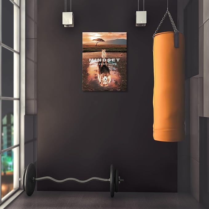 Mindset Is Everything Wall Art Lion Motivational Canvas Wall Art Posters Prints 1 Pieces Inspirational Quote Painting for Office Bedroom Decor (24" W x 36" H)