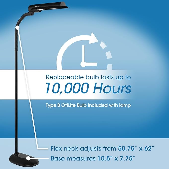 OttLite T81G5T-SHPR 18-Watt Wing Shade Floor Lamp, 10.5" x 62, Black