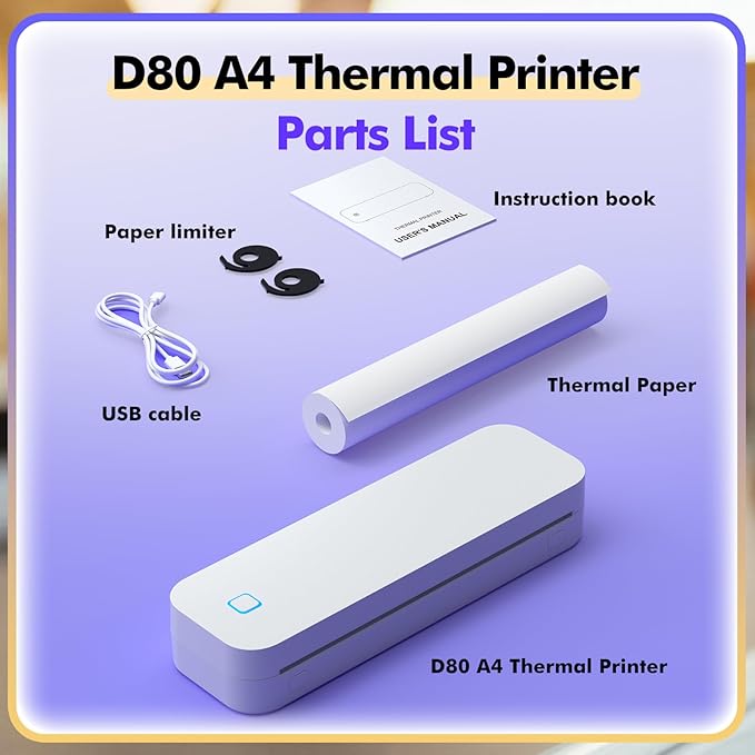 A4 Portable Thermal Transfer Printer Wireless Tattoo Transfer Printer Use with Mobile /Lap 56mm/77mm/107mm/210mm/216mm(2in/3in/4in/8in/8.5in) US Letter A5 Paper Size for Office School Compatible