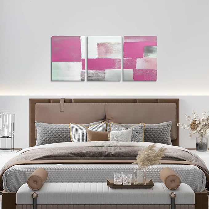 jejeloiu Modern Art 3 Piece Canvas Wall Art for Living Room Bedroom Pink Abstract Art Picture Wall Decor 12"x16"x3pcs Abstract Oil Painting Office Decorations Artwork Posters