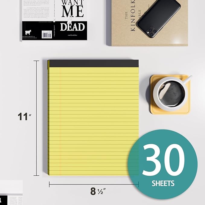 Legal Pads 8.5 x 11, 2 Pack Yellow Note Pads 8.5 x 11 Writing Pads, Wide Ruled Legal Notepads, Lined Pads of Paper Yellow Paper Pads, 30 Sheets Per Notepad for School, Home, Office, Business