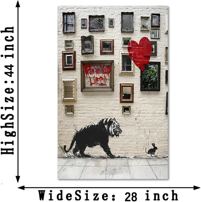 Canvas Trend Large Size Graffiti Motivational Wall Art Tiger and Rabbit Run for Your Lives Positive Quotes Artwork Living Room Decor Framed Ready to Hang-28x44 inch