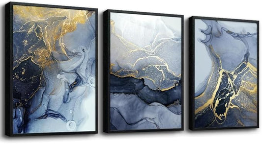 Black Framed Wall Art for Living Room Abstract Wall Decor for Bedroom Abstract Ink painting Wall Artworks Pictures for Office Decoration Large Size 3 Panels Home Decorations Posters Framed Art Prints