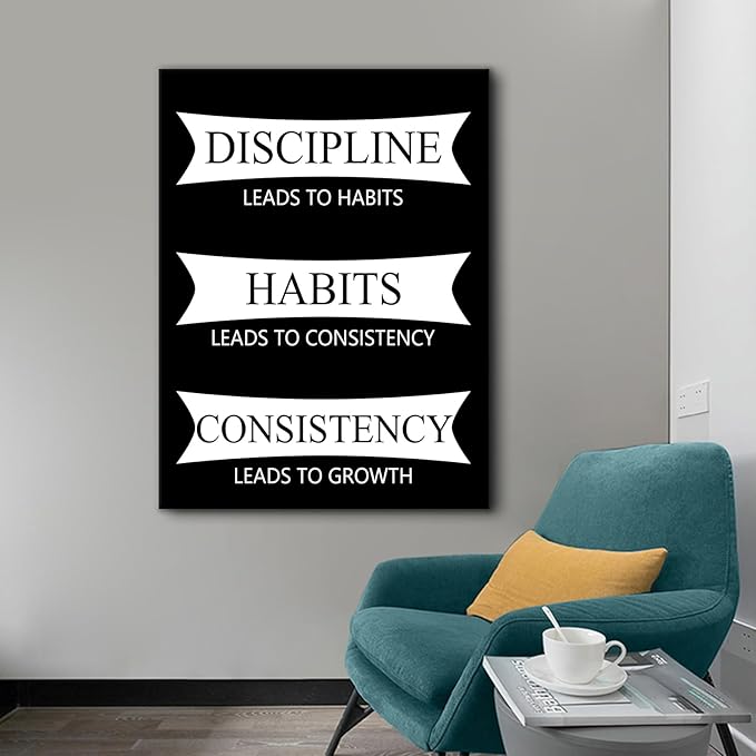 Large Inspirational Wall Art Poster Painting Discipline Motivational Quotes Printed on Canvas Positive Picture Wall Decor for Living Room Office Workplace Artwork Stretched and Framed [30''Wx 40''H]