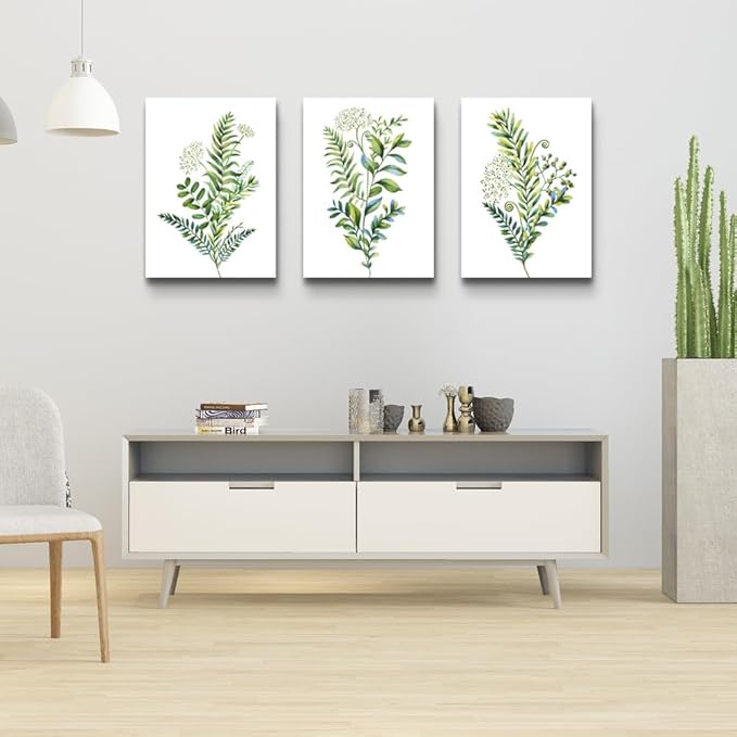 Lapremoly Large Framed Canvas Wall Art for Bedroom Bathroom 3 Pieces Wall Decor Kitchen Wall Decorations Canvas Print Decor Modern Simple Living Room Home Picture Green leaves Poster Wall Paintings