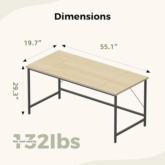 Mericonia 55 inch Computer Desk, Gaming Desk for Small Spaces, Modern Simple Style Table for Home Office, Study Student Writing Table