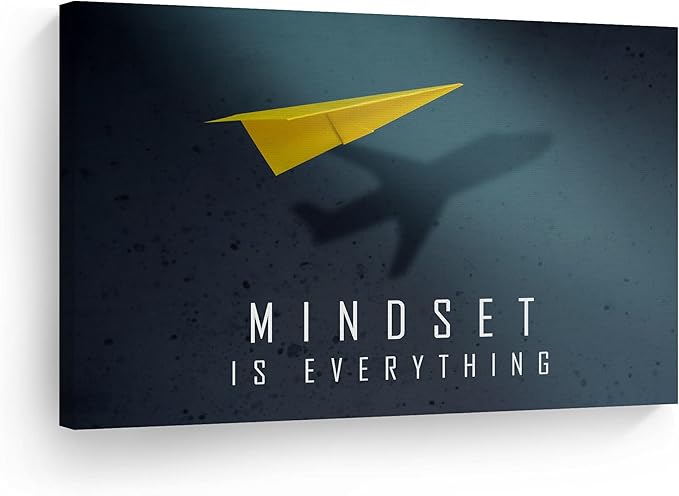 Smile Art Design Mindset is Everything Paper Plane Motivational Wall Art Canvas Print Inspirational Wall Art Entrepreneur Quote Office Living Room Decor Gift Ready to Hang 11x17