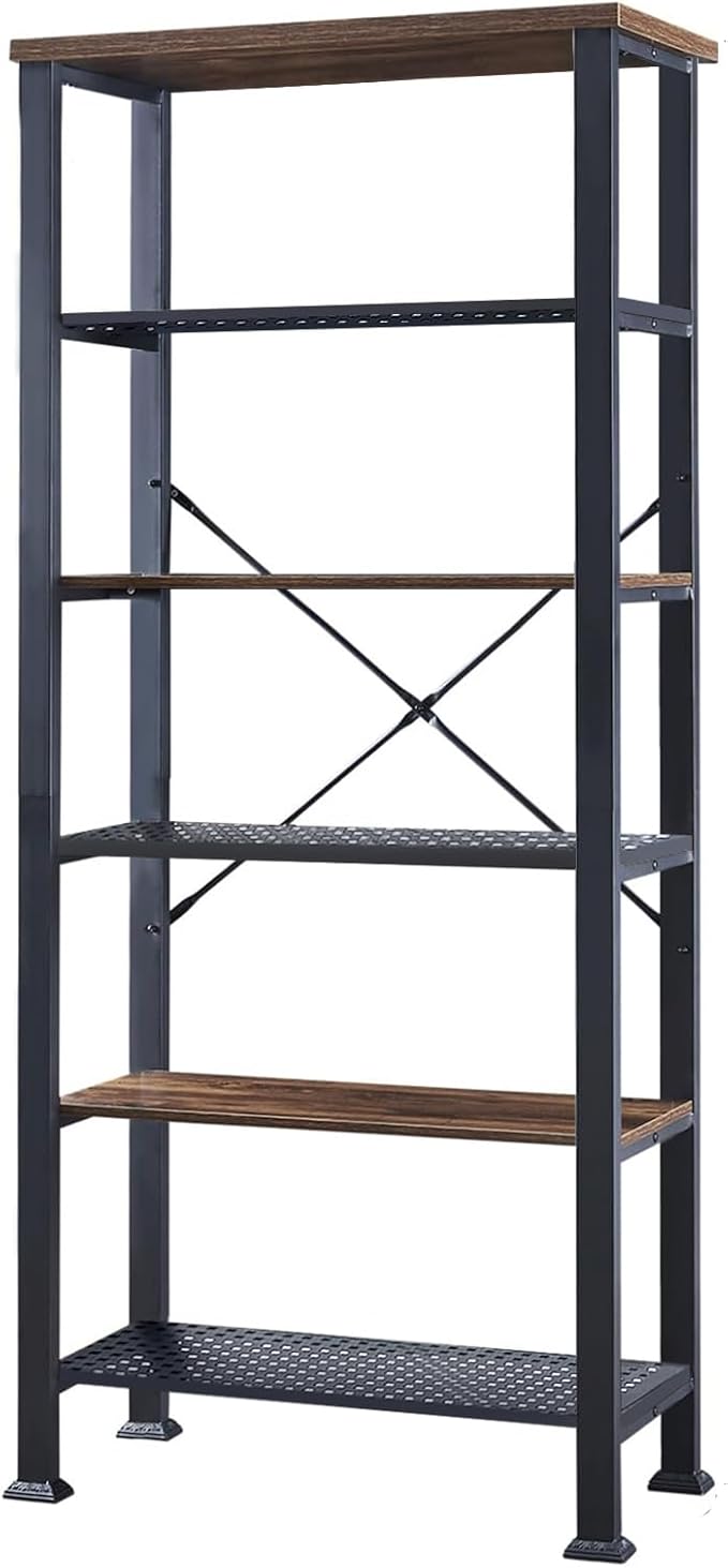 HOMBAZAAR 6 Tier Bookshelf,Grey Industrial Book Shelf,Engineered Wood and Metal Deep Bookshelves,Low Shelf Bookcase for Living Room,Office,Bedroom and Kitchen