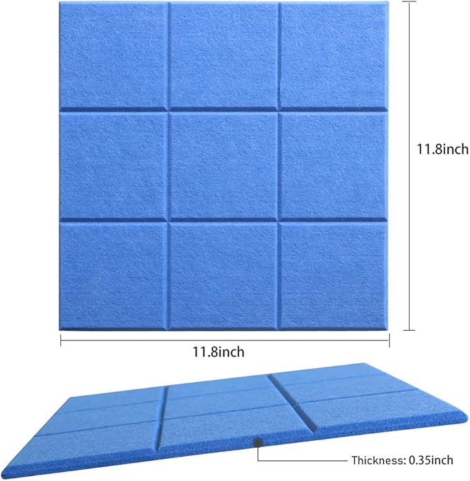 Large Felt Board Tiles for Wall with 30 Push Pins, 11.8"x11.8" Pack of 6 Pin Board Notice Boards for Home Office Kitchen, Bulletin Board Wall Tiles for Photos Memos (Blue+Grey, 6 Pack)