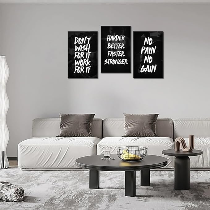Black & White Motivational Wall Art - Set of 3 Modern Office Canvas Paintings Framed Inspirational Quotes Print Poster Success Artwork for Home, Living Room, Office Wall Decor (24"x36"x3)