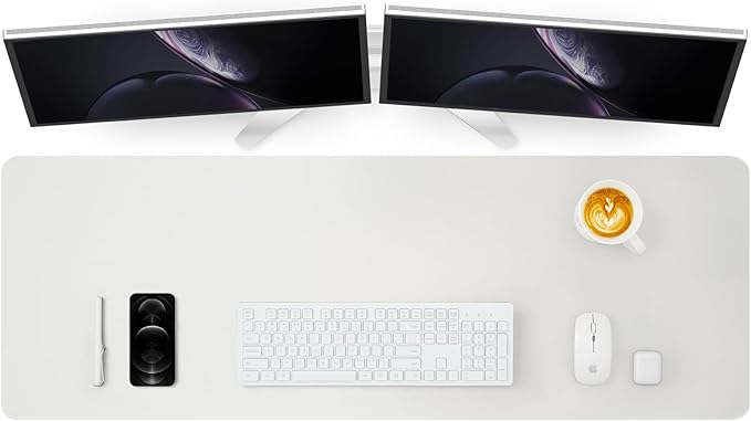 Large Desk Mat - 47.2"x 17" Non-Slip PU Desk Pad for Office and Home - Ideal for Large Mouse Pad and Desk Mats on Top of Desks(White)