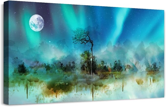 MHARTK66 Canvas Wall Art For Living Room Large Decoration For Bedroom Wall Decor Office Abstract Auroral Scenery Wall Paintings Framed Prints Pictures Artwork Hotel Room Home Decor 20x40 In