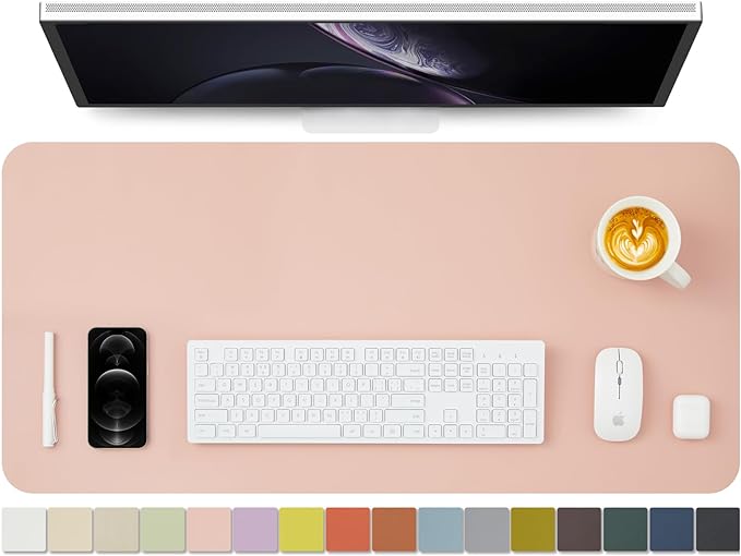 Leather Desk Mat - Non-Slip PU Pad for Office & Home - Organization Accessory - Ideal for Large Mouse Pad & Desk Mat (Pink, 36"x 17")