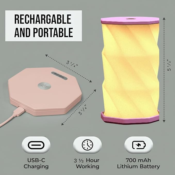 Origami Expanding Foldable LED Desk Lamp – USB Rechargeable & Portable - Dimmable Touch Control Light with Adjustable Height up to 5 1/2 for Office, Travel, Bedside - Sleek & Modern Design (Blush)