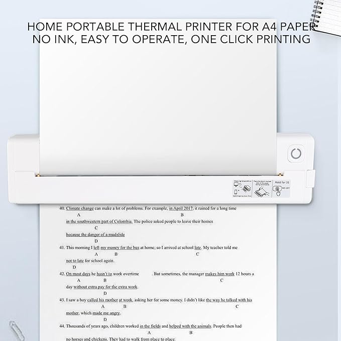 Yoidesu Inkless Portable Printer for Travel,Printers for Home Use,Wireless Thermal Printer with Bluetooth,Printable Paper Width 210 218mm Wide,Compatible with Android for Home Office (White)