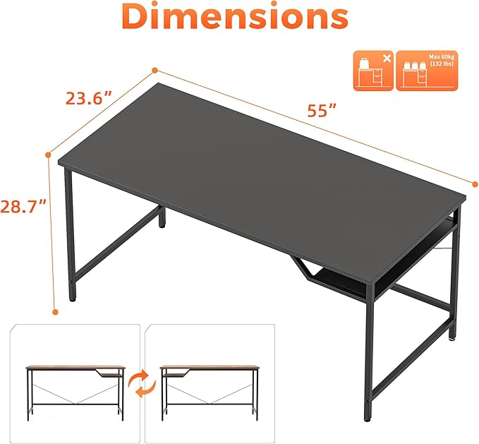 Mericonia 55 inch Computer Desk, Gaming Desk for Small Spaces, Modern Simple Style Table for Home Office, Study Student Writing Table