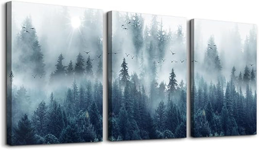 Wall Decorations For Living Room 3 Piece Framed Canvas Wall Art For Office Large Size Wall Decor Misty Forests Trees Wall Painting Landscape Pictures Artwork For Room Modern Wall Posters Home Decor