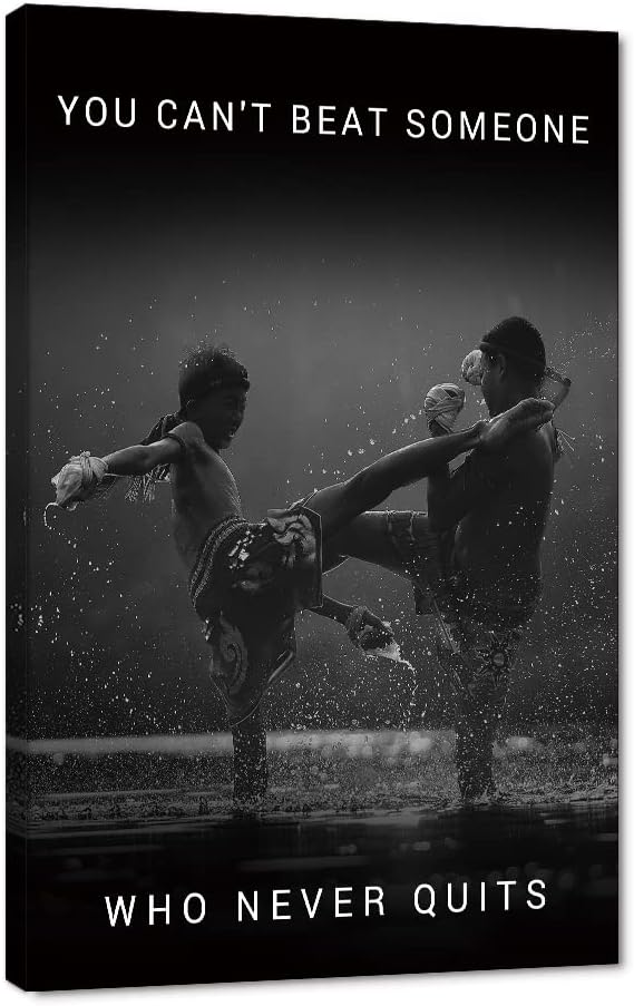Inspirational Wall Art Muay thai Thai Boxing Pictures Inspiration Motivation Inspire Quotes Canvas Painting Posters Prints Artwork Home Decor for Office Sport Gym Framed Ready to Hang (28" Wx44 H)