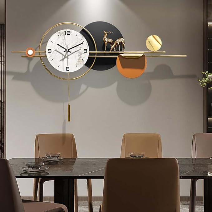 Wall Clock Large Wall Clocks,3D Elk Decorative Modern Silent Wall Clock Metal Wall Art for Living Room Kitchen Bedroom Office Decor Clock (One Color 110 CM/43 in)