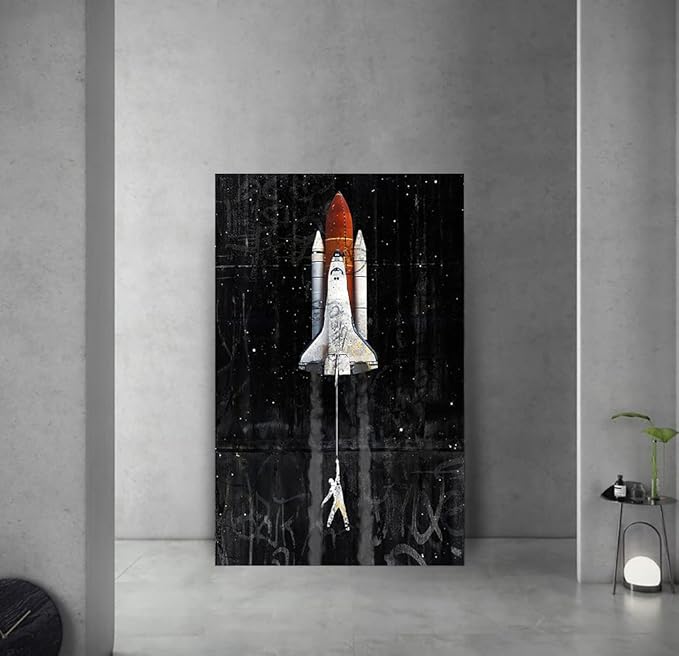 Yatsen Bridge Lift Off Banksy Style Poster and Print on Canvas, Pop Wall Art, Modern Home Wall Decorations Stretched and Framed Ready to Hang - 28x44 inches