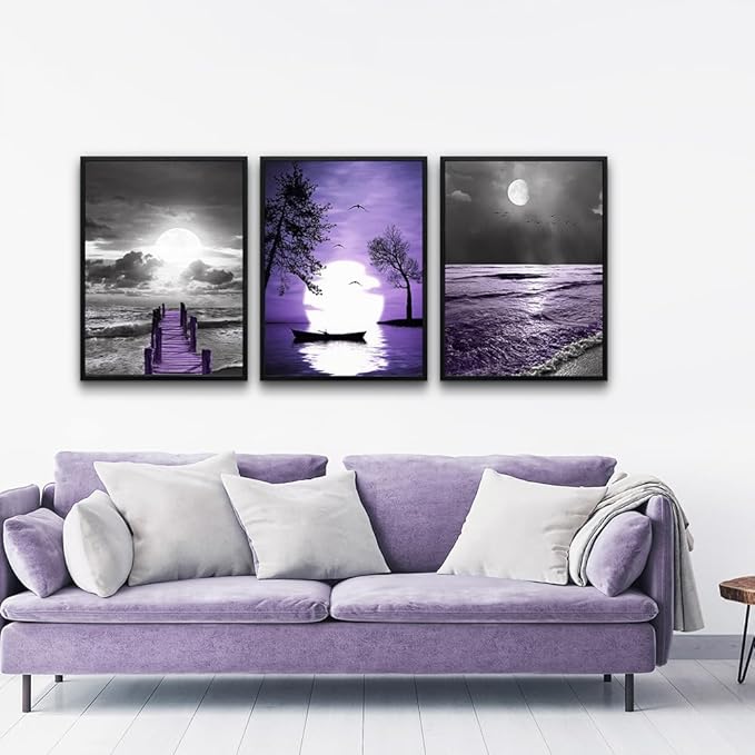 MHARTK66 3 Piece Black Framed Artwork Wall Decor For Living Room Large Wall Art For Bedroom Modern Office Wall Decor Black And White Painting Ocean Landscape Pictures Home Decorations Art Prints