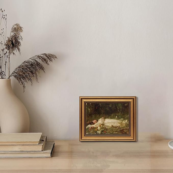 Gold Framed Wall Art Vintage Canvas Wall Art Female Portrait Serene Woman in Water Artwork Prints Picture for Living Room Bedroom Farmhouse Bathroom Office Decor, 8x10