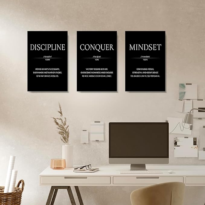 LMGOV Large Motivational Wall Art Office Decor,16" x24" Inspirationat Framed Canvas Paintings for Bedroom, Black and White Wall Picture for Men for Living Room, Bathtoom, Dorm, Gym (3 piece)