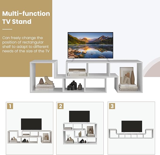 Recaceik Cube Bookshelf 2 Shelf Bookcase L-Shaped TV Console Stand Modern Entertainment Center with Open Storage Shelves for CDs/Movies/Books for Living Room, Bedroom, Home Office (White)
