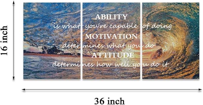 Inspirational Posters Motivational Wall Art Canvas Painting Sunrise Blue Sea Ocean Natural Landscape Wall Decor Sunset Ocean Beach Wall Art Poster Seascape Prints Artwork Wooden Framed - 36" Wx16 H