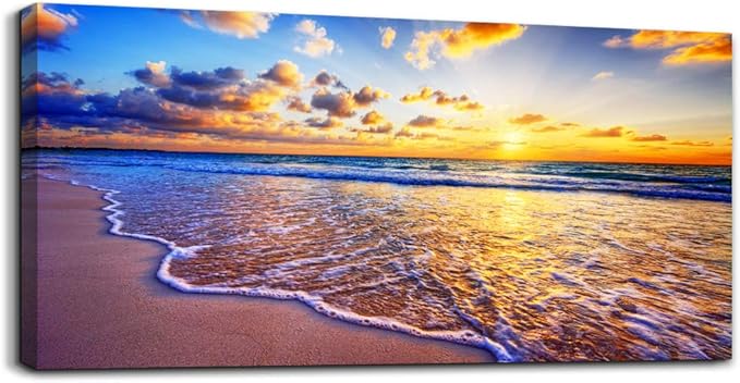 MHARTK66 Beach Sunset Wall Art Coastal Decor Seascape Canvas Prints Ocean Picture for Living Room Artwork for Walls Waves Sea Poster Landscape Painting Bedroom Wall Art Office Home Decoration 20"x 40"