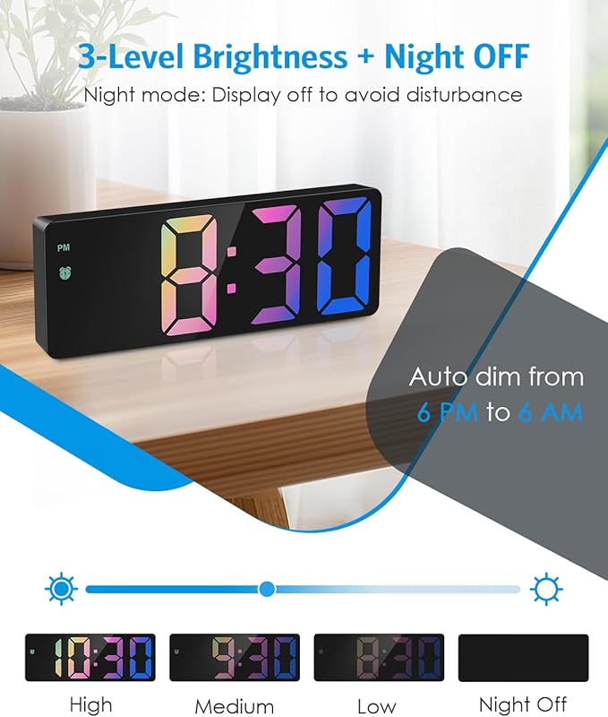AMIR Upgraded Digital Alarm Clocks for Bedrooms, LED Digital Clock with Dual Power Supply, 12/24H, Dimmable,DST,Snooze,Desk Clock for Home Office School