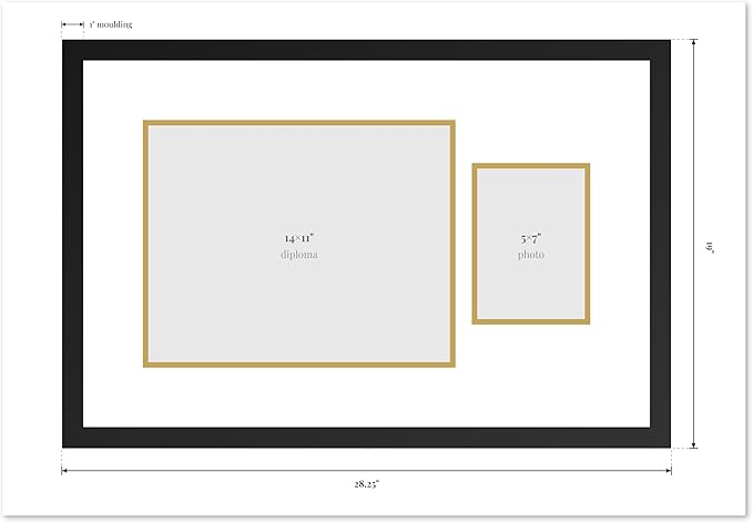 Diploma Frame With Photo Opening Executive Brown Navy Blue Over Gold Mat - Fits 14 x 11 Degree and Picture Made in the USA