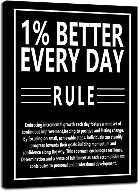 Inspirational Canvas Wall Art Motivational Posters 1% Better Every Day Rule Canvas Print Artwork Positive Inspirational Quotes Canvas Painting Office Wall Decor Living Room Framed [18''Wx 24''H]