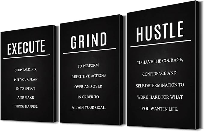YOUHONG 3-Piece Inspirational Wall Decor with Wooden Frame - Motivational Canvas Wall Art for Office & Home, 24x36 Inch Waterproof Quote Posters, Positive Quotes Wall Art for Living Room, Bedroom