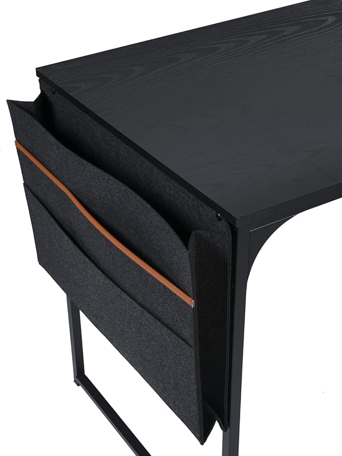 Homy Casa Inc Computer Desk 47 inch Study Writing Table with A Storage Bag Space Saving for Home Office, Modern Simple Style PC Desk, Black Metal Frame, Black & Brown Table Top