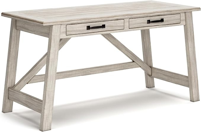 Signature Design by Ashley Carynhurst Farmhouse Large Leg Home Office Desk, 2 Storage Drawers, Vintage Bronze Hardware, Wood, 60.25" Wide, Antique White