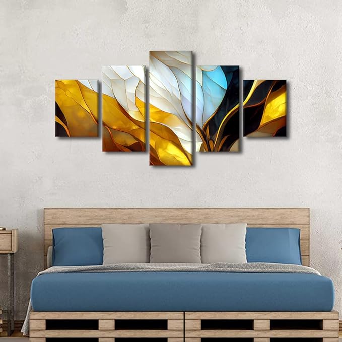 Abstract Canvas Wall Art Decor Modern Home Wall Art for Men Abstract Stained Vintage Pattern Poster Prints on Canvas 5 Panel Office Wall Decor for Living Room Decoration Framed Ready to Hang 60x32 in
