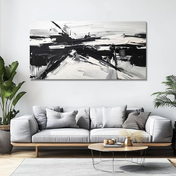 Wall Art Abstract Canvas Painting Black and White Modern Artwork for Living Room Bedroom Dining Room Home Office Decor 79"x40" with Framed
