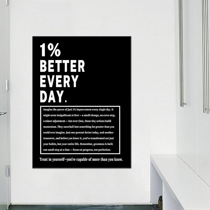Inspirational Wall Art 1% Better Every Day Picture Poster Motivational Entrepreneur Quotes Print Positive Affirmation Growth Mindset Office Gym Wall Decor Stretched and Framed [30''Wx 40''H]