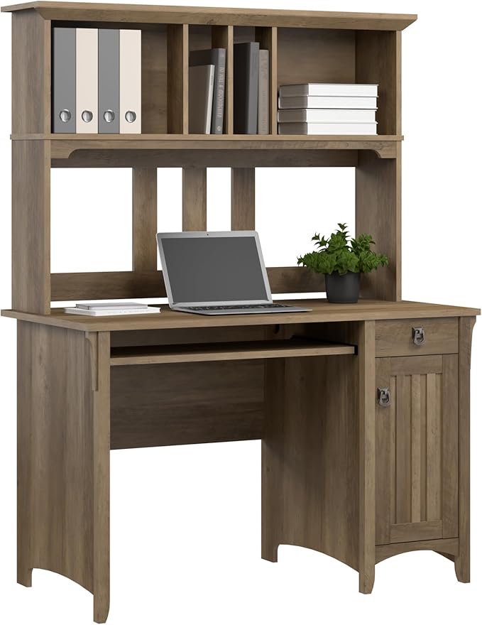 Bush Furniture Salinas Computer Desk with Hutch | Study Table with Drawers, Cabinets & Pullout Keyboard/Laptop Tray | Modern Home Office Desk in Reclaimed Pine | Work Desk with Storage