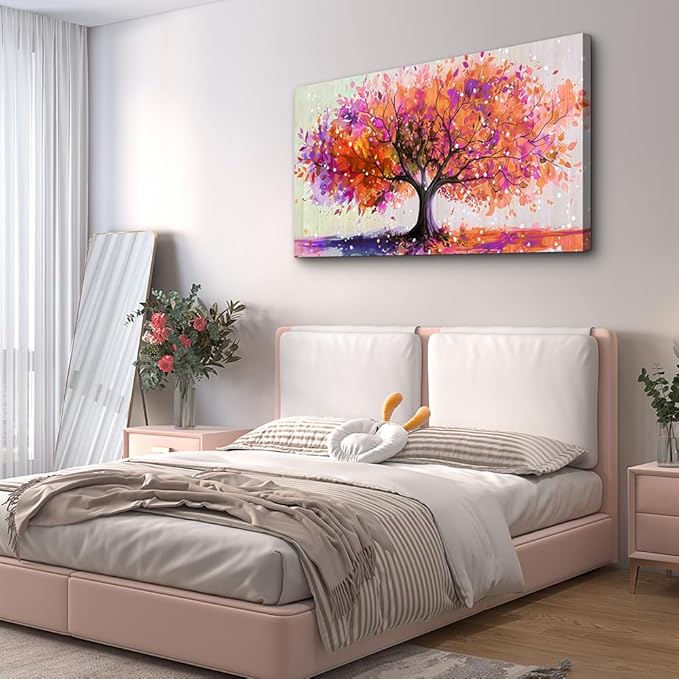 Wapluam Large Wall Decor For Office Canvas Wall Art For Living Room Bedroom Decorations Red Tree Wall Paintings Abstract Watercolour Colorful Pictures Artwork Canvas Posters Home Decor Mural 30" x 60"