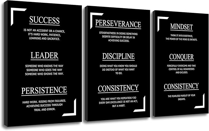 3 Pieces Motivational Success Quotes Inspirational Canvas Wall Art Picture Painting Hustle Believe Strength Poster Print for Living Room Office Gym Wall Decor Stretched and Framed [72''Wx36''H]