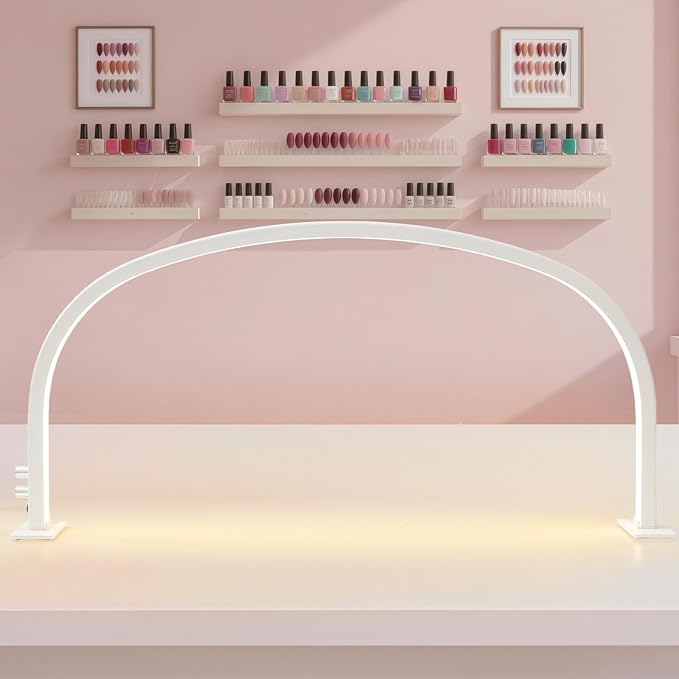 U-Shape Half Moon Light for Nail Desk Lamp, 29in 48W LED Desk Lamp for Nail Tech, Adjustable Brightness Knob 3 Color Temperatures, Half Moon Light for Manicure Handcraft Tattoo Detailed Work